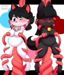 anthro bell belly big_belly black_body black_fur blue_eyes blush bodily_fluids both_pregnant bow_(feature) bow_tie breast_milking breasts collar duo female fur genitals hair lactating milking_tentacles multiple_pregnancies nipples paws penetration pregnant sex tentacles vaginal vaginal_penetration white_body white_fur kloudmutt sanrio show_by_rock!! cyan_hijirikawa nilapony felid mammal myumon 2015 digital_media_(artwork) hi_res