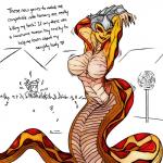 1:1 2017 apode bandanna big_breasts breasts clothing colored dialogue draconcopode duo english_text fangs fazzer12 female heart_symbol hi_res human kerchief legless male mammal naga non-mammal_breasts plagueofgripes reptile scalie seductive serpentine smile snake snake_hood teeth text uniped viper_(x-com) x-com