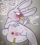 anthro anus ass_to_mouth beanie_(roommates) blood blood_in_mouth blood_on_face bloodshot_eyes bodily_fluids bombay_(artist) bonnie_(fnaf) ejaculation female five_nights_at_freddy's gaping gaping_anus gaping_pussy genital_fluids genitals gore hi_res lagomorph leporid mammal masturbation pussy pussy_ejaculation rabbit radiation_burn radioactive roommates:motha scottgames solo tagme tongue tongue_out vaginal_fluids