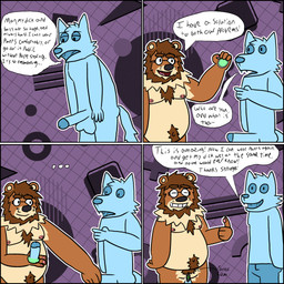 4_panel_comic andromorph anthro balls beard belly_fur blue_body bodily_fluids brown_body brown_fur chest_tuft cum cum_in_vagina cum_inside dialogue duo eyewear facial_hair fur genital_fluids genitals gesture glasses hand_gesture intersex male male/male navel neck_tuft nipple_piercing nipples non-euclidean_sex overweight overweight_male penetration penis piercing pointing pointy_ears portal portal_device portal_sex sex sharp_teeth smile speech_bubble standing tail teeth text thinking_with_portals tongue tuft vaginal vaginal_penetration vulva bear_king ambiguous_species bear mammal 1:1 absurd_res comic english_text hi_res