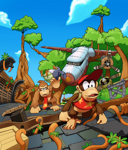 5_toes accessory aircraft airplane barefoot brown_body brown_fur clothing conjoined_eyes feet forest fur hat headgear headwear jungle male necktie plant prehensile_feet toes tree vehicle matiz1994 donkey_kong_(series) nintendo diddy_kong donkey_kong_(character) ape avian bird haplorhine mammal monkey penguin primate hi_res