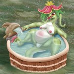 anthro areola belly big_belly blush breasts claws egg female green_body hot_tub medium_breasts nipples oviposition petals pink_areola pink_nipples plant pregnant pregnant_anthro pregnant_female red_eyes smile solo spread_legs spreading toe_claws tongue tongue_out water white_body heartlessangel3d palworld pocketpair dinosaur dinossom elemental_creature flora_fauna pal_(species) prehistoric_species reptile scalie 1:1 absurd_res hi_res