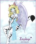 anthro biped clothed clothing curled_hair feathered_wings feathers female grin hair simple_background sitting skimpy smile solo stripes tail translucent translucent_clothing white_background wings hyd felid mammal pantherine tiger zephyr_(disambiguation)