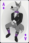 ace_of_diamonds anthro balls black_tie_(suit) bow_tie card card_template clothed clothing diamonds_(suit) erection eyewear facial_hair footwear fur genitals half-closed_eyes holding_penis humanoid_genitalia humanoid_penis legwear looking_at_viewer male mustache narrowed_eyes penis playing_card playing_card_template shoes simple_background smile sock_garters socks solo suit suit_symbol neenya metro-goldwyn-mayer tex_avery red_hot tex_avery_wolf canid canine canis mammal wolf digital_media_(artwork) hi_res