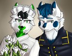 anthro duo female male male/female vizelius adrianna_greywolf farrell_fazfox arctic_fox canid canine canis fox mammal true_fox wolf absurd_res hi_res