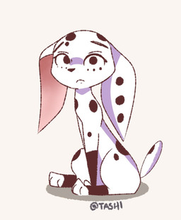 black_body black_fur black_nose black_spots feet female feral floppy_ears freckled_face freckles fur leg_markings long_ears markings pink_inner_ear sitting socks_(marking) spots spotted_body spotted_fur toeless_(marking) white_body white_fur tashikata 101_dalmatian_street 101_dalmatians disney dolly_(101_dalmatians) canid canine canis dalmatian domestic_dog mammal hi_res