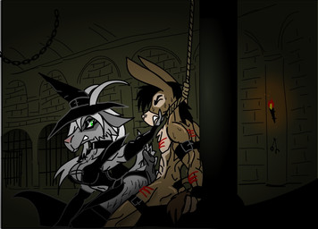 anthro bdsm black_clothing black_penis bodily_fluids bondage bound breasts brown_body brown_fur chain clenched_teeth clothed clothing countershade_torso countershading dark dominant dominant_female dungeon duo erection eyes_closed female female_rape forced fur genitals green_eyes grey_body grey_fur hanged hat headgear headwear horn hot_dogging interspecies looking_at_another looking_at_partner looking_back magic_user male male/female noose nude pain penis rape rope sex straps submissive submissive_male sweat tan_body tan_fur teeth witch witch_hat wounded setmann123 asinus bovid caprine donkey equid equine goat horse mammal