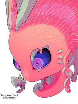 ambiguous_gender anniversary big_ears biped bipedal_feral blue_eyes bodily_fluids curled_up duo eye_contact feral fetal_pose fluffy fluffy_tail fur legless looking_at_another melting mouthless multicolored_eyes notched_ear pink_body pink_skin pupils purple_eyes purple_sclera semi-anthro simple_background size_difference tail teal_body teal_eyes teal_fur teal_skin tears text three-quarter_view white_background white_pupils piza-gu kirby_(series) kirby_and_the_forgotten_land nintendo elfilin fecto_forgo alien chinchilla chinchillid mammal rodent starling_(kirby) 2026 3:4 digital_drawing_(artwork) digital_media_(artwork) english_text hi_res japanese_description male_(lore)