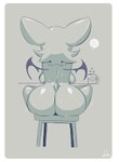 2024 absurd_res anthro artist_name back_boob bat bat_wings big_breasts big_butt big_ears bodily_fluids breasts butt container cup edalv female furniture hair hi_res mammal membrane_(anatomy) membranous_wings monochrome mug nude rear_view rouge_the_bat sega short_hair sitting sleeping solo sonic_the_hedgehog_(series) sound_effects speech_bubble stool sweat vowelless vowelless_sound_effect wide_hips wings zzz