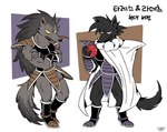 anthro anthrofied biped black_body black_fur black_nose black_tail cape clothed clothing crossed_arms duo fur geometric_background grey_body grey_fur grey_tail hair long_hair male purple_sclera simple_background standing tail text white_background white_cape white_clothing yellow_sclera jjo_db dragon_ball dragon_ball_z raditz turles canid canine canis mammal wolf 2023 full-length_portrait hi_res korean_text portrait translated