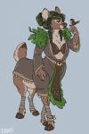 bandage bra breasts clothed clothing female hair hooves simple_background solo standing underwear dbd deer deer_taur mammal mammal_taur taur