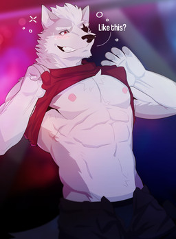 abs anthro athletic black_nose blurred_background blush blush_lines body_hair body_tuft bottomwear bubble chest_hair chest_tuft clothed clothing clothing_lift dialogue drunk drunk_bubble eye_patch eyebrows eyewear fur grey_body grey_fur hair head_tuft looking_at_another looking_at_partner looking_pleasured male multicolored_body muscular muscular_anthro muscular_male neck_tuft nipples open_bottomwear open_clothing open_pants pants pants_unbuttoned pants_undone pants_unzipped particles pecs presenting_abs raised_clothing raised_shirt raised_topwear red_eyes serratus sharp_teeth shirt shirt_lift smile solo spiky_hair substance_intoxication tank_top teeth topwear tuft underwear white_body white_fur white_hair obstacle033 nintendo star_fox wolf_o'donnell canid canine canis mammal wolf 2022 absurd_res hi_res