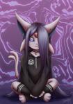 abstract_background anthro anthrofied clothed clothing female fur hair kemono long_ears long_hair looking_at_viewer pink_background pink_body pink_ears pink_fur pokemorph purple_eyes purple_hair simple_background solo sadleen nintendo pokemon eeveelution espeon generation_2_pokemon mammal pokemon_(species) digital_media_(artwork) hi_res