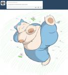 blush breasts fangs feet female genitals nipples non-mammal_nipples overweight overweight_female pussy solo teeth text thick_thighs wide_hips timoteihiv nintendo pokemon generation_1_pokemon pokemon_(species) snorlax english_text