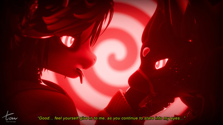 abstract_background ambiguous_gender anthro dialogue duo holding_chin horn hypnosis mind_control open_mouth spiral spiral_background spiral_eyes tavvy_tav dreddy_(dreddyhypno) bovid caprine goat imp mammal novabeast 3d_(artwork) absurd_res digital_media_(artwork) hi_res source_filmmaker_(artwork) nonbinary_(lore)