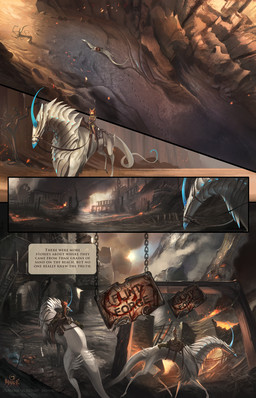 anthro blue_horn charred dialogue duo female feral fire hair high-angle_view horn long_horn mount mount/rider_relations outside red_hair reins rider ruins saddle saddle_bag sign sitting sitting_on_another smoke text walking alectorfencer myre mythology myre_(alectorfencer) varug canid canine canis coyote dragon mammal mythological_creature mythological_scalie scalie wingless_dragon comic english_text hi_res
