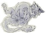 anthro balls bodily_fluids cum cum_inflation cum_inside cum_on_balls genital_fluids genitals inflation lying male on_back solo spread_legs spreading tail tongue tongue_out meltcoil ralian_(character) sergal hi_res sketch