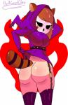 breasts butt female hair orange_hair seductive solo thick_thighs beagoodone mario_bros nintendo canid canine mammal raccoon_dog shyguy tanuki featureless_(disambiguation) absurd_res hi_res