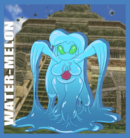 belly blue_body blue_border border breasts claws female finger_claws green_eyes liquid liquid_hair melting pseudo_hair puddle solo toe_claws water water-melon_(rougethedaisy) rougethedaisy sega sonic_adventure sonic_the_hedgehog_(series) chaos_(sonic) fan_character elemental_creature goo_creature water_creature absurd_res hi_res