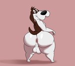 anthro anus balls big_butt black_eyes black_nose brown_body brown_ears brown_fur brown_hair brown_tail butt fur genitals hair looking_at_viewer looking_back male multicolored_body multicolored_fur pink_background rear_view simple_background smile solo standing tail thick_thighs two_tone_body two_tone_fur white_body white_fur colossalstars looney_tunes warner_brothers barnyard_dawg basset_hound canid canine canis domestic_dog hunting_dog mammal scent_hound 2025 digital_media_(artwork) hi_res