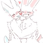 1:1 2023 anthro blep blush bunonthemoon duo fur heart_symbol hug lagomorph leporid male mammal nude_anthro nude_male rabbit romantic romantic_couple slim_anthro slim_male tongue tongue_out white_body white_fur