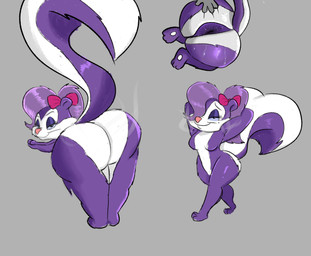 accessory anthro anus armpit_fetish bent_over big_anus big_butt big_tail bodily_fluids bow_ribbon breasts butt eyelashes featureless_breasts feet female fur grey_background grey_sclera hair hair_accessory hair_bow hair_over_eye hair_ribbon lidded_eyes medium_breasts mole_under_eye multicolored_body multicolored_fur multiple_poses musk nude pink_nose pose presenting presenting_anus presenting_hindquarters purple_anus purple_body purple_fur purple_hair raised_tail ribbons simple_background smelly_armpit smelly_butt smile solo spread_anus spread_butt spreading standing sweat sweatdrop sweaty_butt tail two_tone_body two_tone_fur white_body white_fur wide_hips gassipons tiny_toon_adventures warner_brothers fifi_la_fume mammal mephitid skunk 2026 absurd_res digital_drawing_(artwork) digital_media_(artwork) hi_res