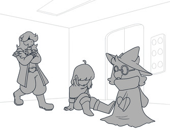 bracelet elevator eyewear fangs fur glasses group heart_symbol horn jewelry long_ears male scarf sitting spiked_bracelet spikes standing teeth tomboy trio zomibom deltarune undertale_(series) kris_dreemurr ralsei susie_(deltarune) bovid caprine darkner goat human mammal reptile scalie 2018 2d_animation animated digital_media_(artwork)