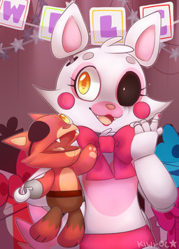 anthro bow_(feature) bow_tie eye_patch eyewear fangs female gift hand_puppet hook hook_hand looking_at_viewer machine puppet smile solo teeth yellow_eyes kiwi-oc five_nights_at_freddy's five_nights_at_freddy's_2 scottgames foxy_(fnaf) funtime_foxy_(fnaf) mangle_(fnaf) animatronic canid canine fox mammal robot hi_res