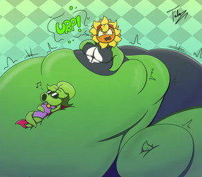 belly belly_squish big_belly big_breasts big_butt black_bottomwear black_clothing black_eyes black_eyewear black_shirt black_shorts black_sunglasses black_topwear blonde_hair bottomwear breasts burping butt checkered checkered_background clothed clothed_female clothing crossed_legs duo eyelashes eyewear eyewear_on_head female flower freckled_face freckles goggles goggles_on_head green_background green_body green_hair hair hand_on_breast hand_on_own_breast huge_belly huge_butt hyper hyper_belly hyper_butt immobile leaf leaf_arms leaf_feet leaf_hair leotard lying_on_another morbidly_obese morbidly_obese_female morbidly_obese_humanoid motion_lines musical_symbol not_furry obese obese_female obese_humanoid on_another on_another's_belly open_mouth orange_face overweight overweight_female overweight_humanoid pattern_background petal_hair petals plant plant_hair pseudo_hair purple_clothing purple_leotard red_eyewear red_goggles red_mouth red_tongue relaxing shirt shorts simple_background siphon_(anatomy) sitting squish sunglasses symbol tight_clothing tongue topwear weight_gain yellow_petals fabofloresmarquez electronic_arts plants_vs._zombies plants_vs._zombies_heroes popcap_games green_shadow solar_flare_(pvz) elemental_creature elemental_humanoid flora_fauna flower_creature humanoid peashooter_(pvz) plant_humanoid sunflower_(pvz) 2026 colored digital_media_(artwork) hi_res shaded signature