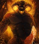 2_horns abs anthro bodily_fluids cum cum_on_penis fire genital_fluids genitals horn looking_at_viewer male nude orange_penis penis solo tongue tongue_out wings allegrosky j._r._r._tolkien middle-earth_(tolkien) the_lord_of_the_rings balrog_(the_lord_of_the_rings) demon hi_res