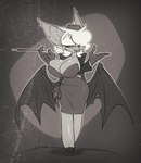 anthro big_breasts breasts cigarette cigarette_holder cleavage clothed clothing dress female gloves hair hair_over_eye handwear looking_at_viewer noir one_eye_obstructed solo wings bigdad sega sonic_the_hedgehog_(series) rouge_the_bat bat mammal 2023 monochrome