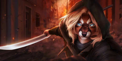 anthro biped clothed clothed_anthro clothed_male clothing front_view fur hair looking_at_viewer male outside solo weapon rrrs felid feline mammal 2026 digital_drawing_(artwork) digital_media_(artwork) hi_res