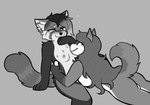 bite blush breasts duo ear_piercing female female/female hickies hip_grab industrial_piercing intersex nipples piercing smile smirk submissive submissive_female qtipps lia_vulpis sora_vulpis ailurid canid canine canis domestic_dog husky mammal nordic_sled_dog red_panda spitz monochrome