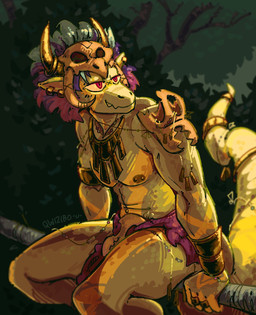 anthro barbell_piercing bodypaint bone bone_mask bottomwear clothing ear_piercing green_body jewelry loincloth male mask muscular muscular_male necklace nipple_barbell nipple_piercing nipples piercing red_eyes ring sitting skull skull_mask smile solo tail qwizibo terraria shimmered_witch_doctor witch_doctor_(terraria) lihzahrd lizard reptile scalie digital_drawing_(artwork) digital_media_(artwork) hi_res