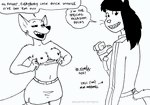 anthro bottomwear breasts clothed clothing dialogue duo ear_piercing ear_ring eyes_closed female furgonomics hair long_hair navel nipples open_mouth piercing pouch_(anatomy) ring_piercing skirt smile tail tail_through_skirt text tight_clothing topless topwear tegerio kangy_(tegerio) tali_(marmelmm) domestic_cat felid feline felis kangaroo macropod mammal marsupial 2021 digital_media_(artwork) english_text monochrome