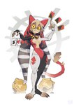 :3 anthro bell big_bell bodysuit breasts card claws clothing female fool's_hat hat headgear headwear jester jingle_bell looking_at_viewer skinsuit solo tail tail_tuft tight_clothing toe_claws tuft yellow_eyes foretbwat felid feline mammal hi_res