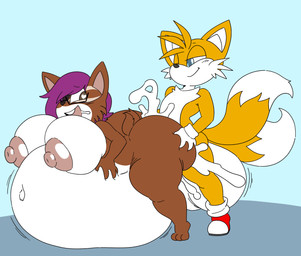2_tails ambiguous_penetration anthro anthro_on_anthro anthro_penetrated anthro_penetrating anthro_penetrating_anthro areola balls belly belly_inflation big_balls big_breasts big_butt blue_eyes bodily_fluids breasts butt butt_grab clothing cum cum_inflation cum_inside dipstick_tail doggystyle duo female female_anthro female_penetrated footwear from_behind_position genital_fluids genitals gloves hair hand_on_butt handwear heart_pupils huge_balls huge_breasts huge_butt hyper hyper_balls hyper_genitalia inflation looking_back male male/female male_anthro male_penetrating male_penetrating_female markings multi_tail multicolored_body narrowed_eyes nipples open_mouth penetration penile penile_penetration purple_eyes purple_hair seductive sex shoes smile tail tail_markings tan_areola tan_nipples two_tone_body young young_anthro young_male angstrom sega sonic_the_hedgehog_(series) miles_prower canid canine fox mammal 2020 character_request digital_media_(artwork) hi_res