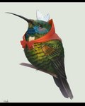 ambiguous_gender beak black_beak blue_body blue_feathers feathers feral green_body green_feathers long_beak multicolored_body multicolored_feathers simple_background solo stick itaki. apodiform avian bird hummingbird 4:5 hi_res letterbox