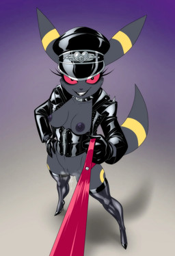 anthro anthrofied areola black_areola black_clothing black_eyeshadow black_gloves black_handwear black_jacket black_lipstick black_nipples black_topwear black_vulva bodily_fluids bottomless breasts clothed clothing collar corset crazy_eyes dominatrix exposed_breasts eyeshadow female female_anthro footwear genital_fluids genitals gloves gradient_background grin grinning_at_viewer hand_on_hip handwear hat headgear headwear high_heels holding_leash holding_object in_heat jacket latex latex_clothing latex_legwear latex_stockings leaking_vagina leash leashed_viewer leather leather_clothing leather_corset leather_gloves leather_handwear leather_jacket leather_lingerie leather_topwear legwear lingerie lipstick looking_at_viewer makeup medium_breasts nipples perspective pokemorph red_sclera shoes simple_background smile smiling_at_viewer solo spiked_collar spikes steamy_vulva stockings topwear vaginal_fluids vulva zipper crovirus nintendo pokemon jasmine_the_umbreon_(crovirus) eeveelution generation_2_pokemon pokemon_(species) umbreon hi_res