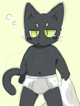 anthro black_body black_fur bodily_fluids briefs briefs_only clothed clothing front_view fur genital_fluids male solo topless underwear underwear_only urine wet wet_clothing wet_sheets wet_underwear sayama_nekosuke domestic_cat felid feline felis mammal digital_media_(artwork) hi_res