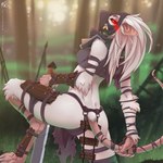 2019 anthro arm_tuft armor bottomwear breasts butt clothing conditional_dnp digital_media_(artwork) digitigrade elbow_tuft exposure_variation female fluff-kevlar forest forest_background fur hair hasbro hi_res ink-eyes loincloth magic:_the_gathering mammal mask melee_weapon murid murine nature nature_background nezumi_(magic:_the_gathering) plant rat rear_view red_eyes rodent shaded solo spread_legs spreading sword tree tuft unconvincing_armor weapon white_body white_fur white_hair wizards_of_the_coast
