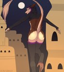 absurd_res adrien_baxton anthro bottomless butt clothed clothing desert full_moon hi_res hoodie kanevex leg_warmers legwear looking_at_viewer looking_back looking_back_at_viewer male moon night rear_view sergal smile solo star tail topwear