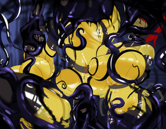anthro bdsm big_breasts blush bodysuit bondage bondage_gear bound breasts camel_toe clothing d-ring eyes_closed face_covered female female_anthro grey_body group handles_on_hips hands_above_head hands_behind_back headgear headwear latex latex_bodysuit latex_clothing latex_legwear latex_skinsuit latex_thigh_highs legwear non-mammal_breasts non-mammal_hair restrained restrained_arms restrained_by_tentacles skinsuit slime stain stained_clothing suspension suspension_bondage tan_body tentacle_around_arm tentacle_around_leg tentacle_around_neck tentacle_on_face tentacles thick_thighs thigh_highs tight_clothing translucent translucent_clothing translucent_headwear trio upside_down derangedrake halo_(series) microsoft xbox_game_studios beyra_kusovai vonna_yar alien kig-yar ruuhtian sangheili scalie colored hi_res