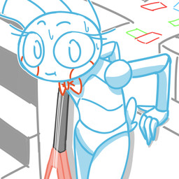anthro bodily_fluids bow_tie electric_guitar female guitar looking_at_viewer machine musical_instrument plucked_string_instrument rosy_cheeks simple_background solo stairs string_instrument style_emulation sweat tail tail_tuft tuft hitsuji five_nights_at_freddy's five_nights_at_freddy's_2 scottgames toy_bonnie_(fnaf) lagomorph leporid mammal rabbit robot 1:1 absurd_res hi_res