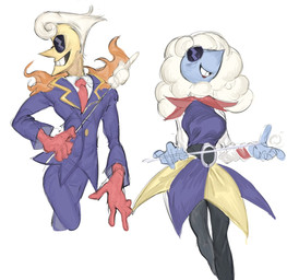 clothed clothing duo eyewear female male not_furry simple_background sunglasses white_background 9999gpera deltarune undertale_(series) elnina_(deltarune) lanino_(deltarune) darkner elemental_creature elemental_humanoid humanoid