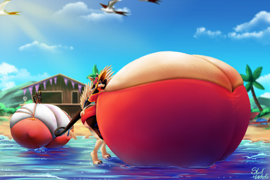 3_fingers 3_toes 4_ears anthro beach big_breasts big_butt biped black_body black_claws black_ears black_feathers black_sclera black_tail black_wings blue_body blue_eyes blue_feathers blue_sky bottomwear bra breasts butt claws clothed clothed_anthro clothed_female clothing cloud duo feathered_wings feathers feet female female_anthro finger_claws fingers flower flower_hat flower_on_hat flowers_in_hat flowers_on_hat happy hat headgear headwear horn huge_breasts huge_butt hyper hyper_breasts inner_ear_fluff mouth_closed multi_ear orange_clothing orange_hat orange_headwear orange_summer_hat orange_sun_hat palm_tree plant red_bra red_clothing red_eyes red_horn red_topwear red_underwear rose_(flower) sand sea sky smile summer_hat sun_hat tail tan_body tan_breasts tan_ears tan_feathers tan_feet tan_fingers tan_hands tan_inner_ear tan_toes tan_wings toe_claws toes topwear tree tuft underwear water white_breasts winged_arms wings sleitwhite eilanii_(kiglirs) lumaria_(solarii) ambient_bird avali avian solarii 3:2 absurd_res hi_res signature female_(lore)
