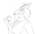 anthro beverage big_breasts breasts claws clothing container cup drinking female food fur horn lapping licking looking_at_viewer simple_background smile solo tea tea_cup tongue tongue_out white_background unknown_artist mammal synx animated monochrome short_playtime