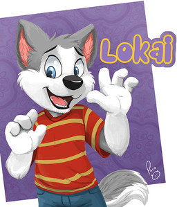 abstract_background anthro black_nose blue_bottomwear blue_clothing blue_eyes blue_pants bottomwear cheek_tuft clothed clothing facial_tuft front_view fur glistening glistening_eyes grey_body grey_fur grey_tail head_tuft logo looking_at_viewer male open_mouth open_smile pants pattern_clothing pattern_shirt pattern_t-shirt pattern_topwear red_clothing red_shirt red_t-shirt red_tongue red_topwear shirt smile solo standing striped_clothing striped_shirt striped_t-shirt striped_topwear stripes t-shirt tail tongue topwear tuft white_body white_fur white_tail young young_anthro young_male pandapaco canid canine canis domestic_dog husky mammal nordic_sled_dog spitz artist_logo signature