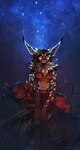 anthro breasts brown_hair clothed clothing detailed_background female fur grey_body grey_fur hair looking_at_viewer night outside sky solo star starry_sky neotheta katt_(neko-maya) felid feline lynx mammal 2022 digital_media_(artwork) hi_res