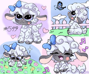 accessory blush bow_ribbon chibi cloven_hooves detailed_background female fence feral flower fur grass hair_accessory hair_bow hair_ribbon heart_symbol hooves musical_note musical_symbol plant ribbons singing smile solo sparkles symbol tail white_body white_fur wool_(fur) punmania hasbro littlest_pet_shop lps_549 arthropod bovid butterfly caprine insect lepidopteran mammal sheep hi_res